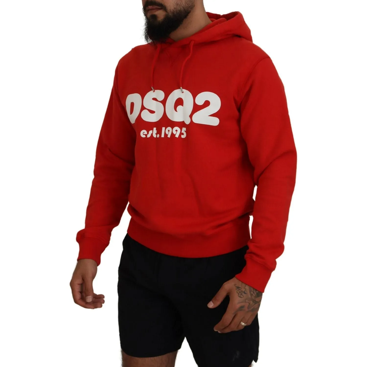 Dsquared² Red Cotton Hooded Printed Men Pullover Sweater