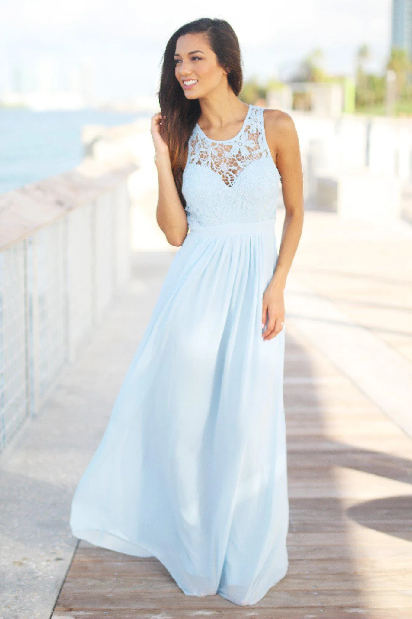 Dusty Blue Lace Maxi Dress