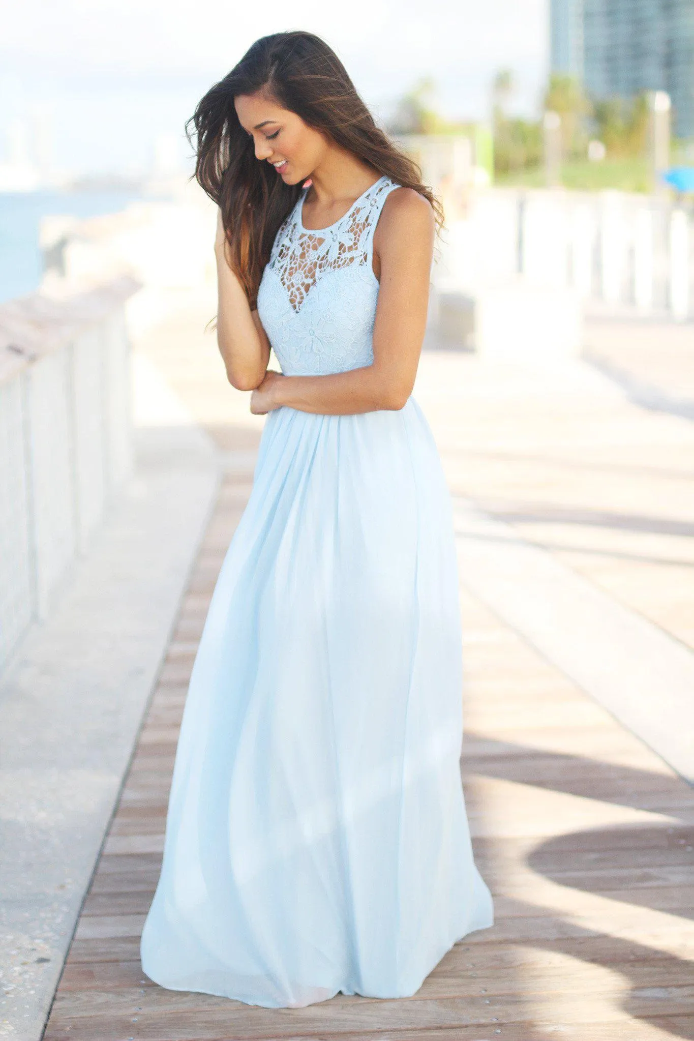 Dusty Blue Lace Maxi Dress