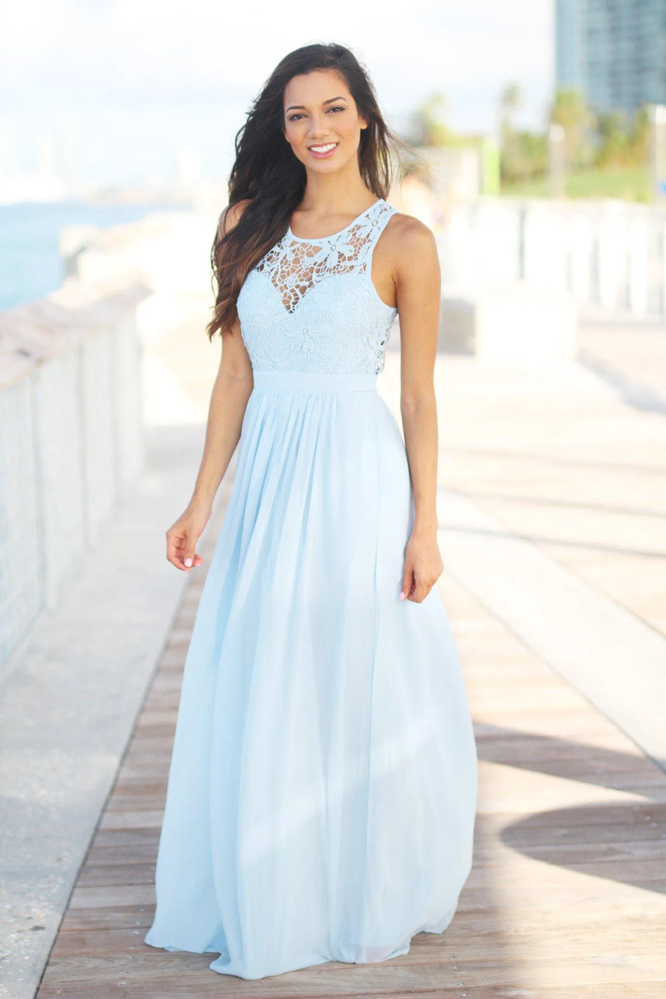 Dusty Blue Lace Maxi Dress