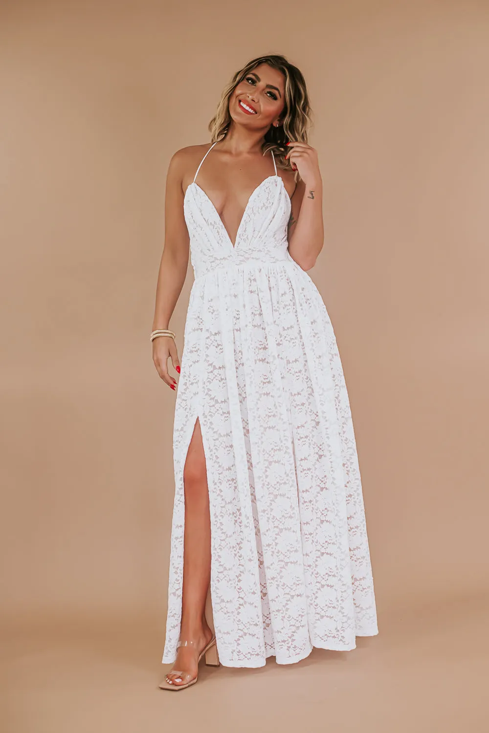 ECB Exclusive: Layla Lace Maxi Dress, White