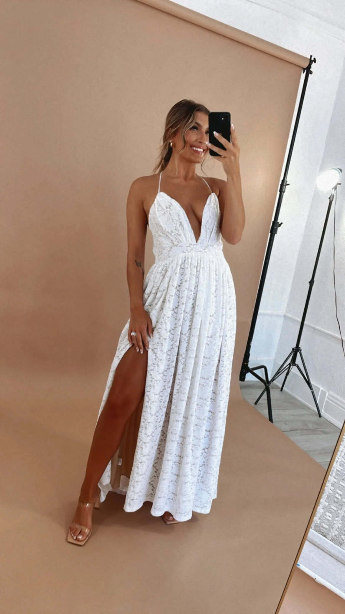 ECB Exclusive: Layla Lace Maxi Dress, White