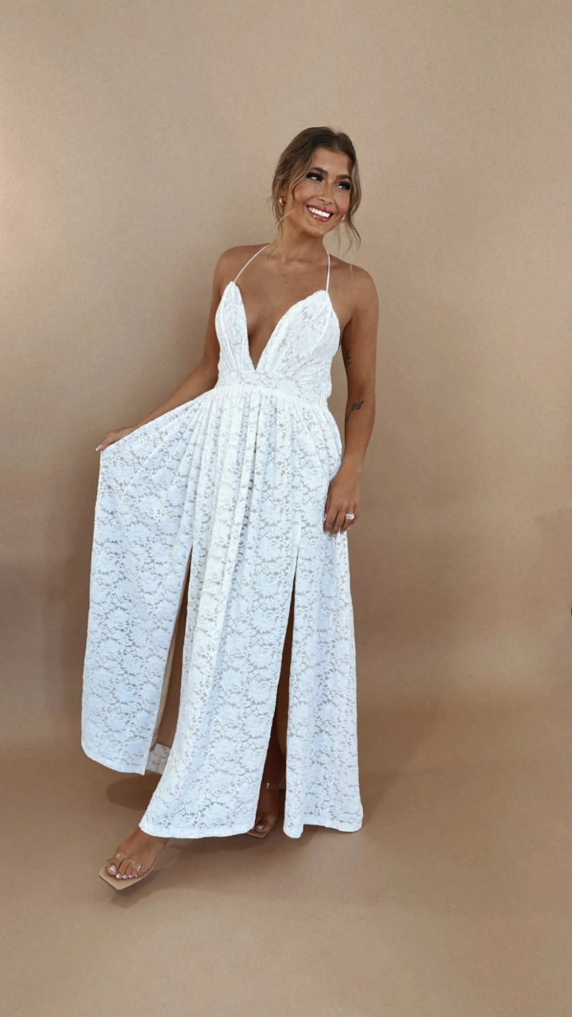 ECB Exclusive: Layla Lace Maxi Dress, White