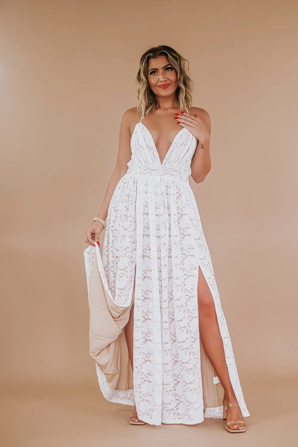 ECB Exclusive: Layla Lace Maxi Dress, White