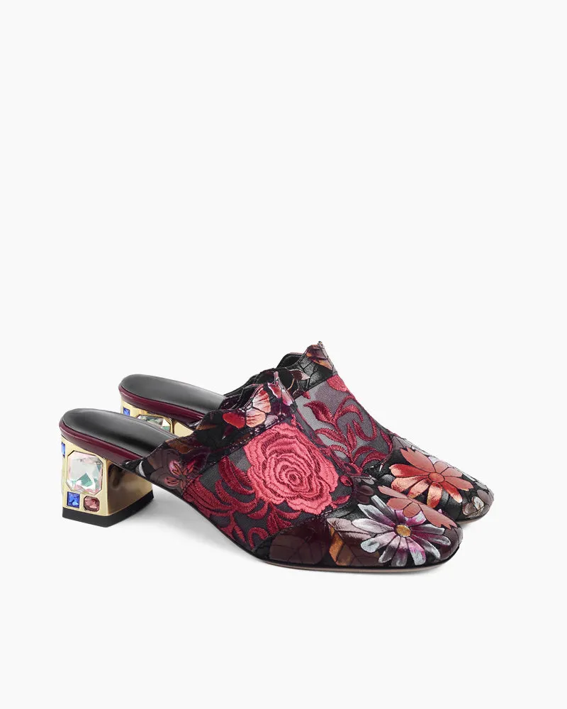 Embroidery Elegant Flowers Slip-on Slippers