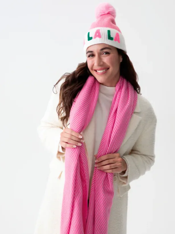 Fa La La Graphic Knit Hat, Pink