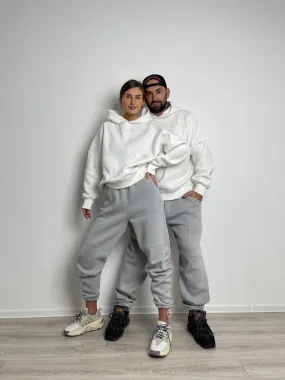 Family Look Suit Color White with Gray Women's Tracksuit Men's Tracksuit