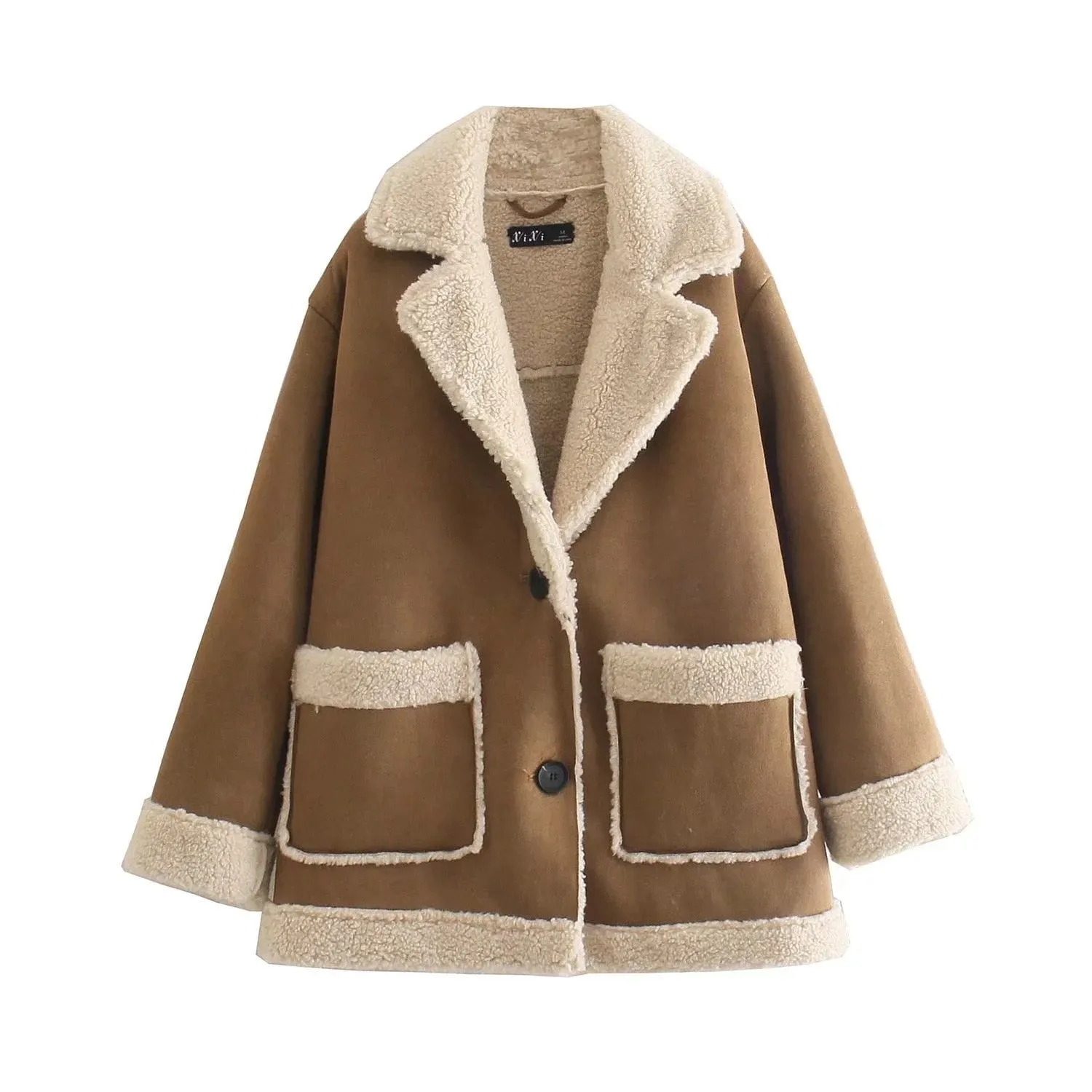 Fashion Thick Lamb Wool Fur Fleece Coat Women Casual Loose Lapel Locomotive Jacket Spring Female Street Teddy Coat