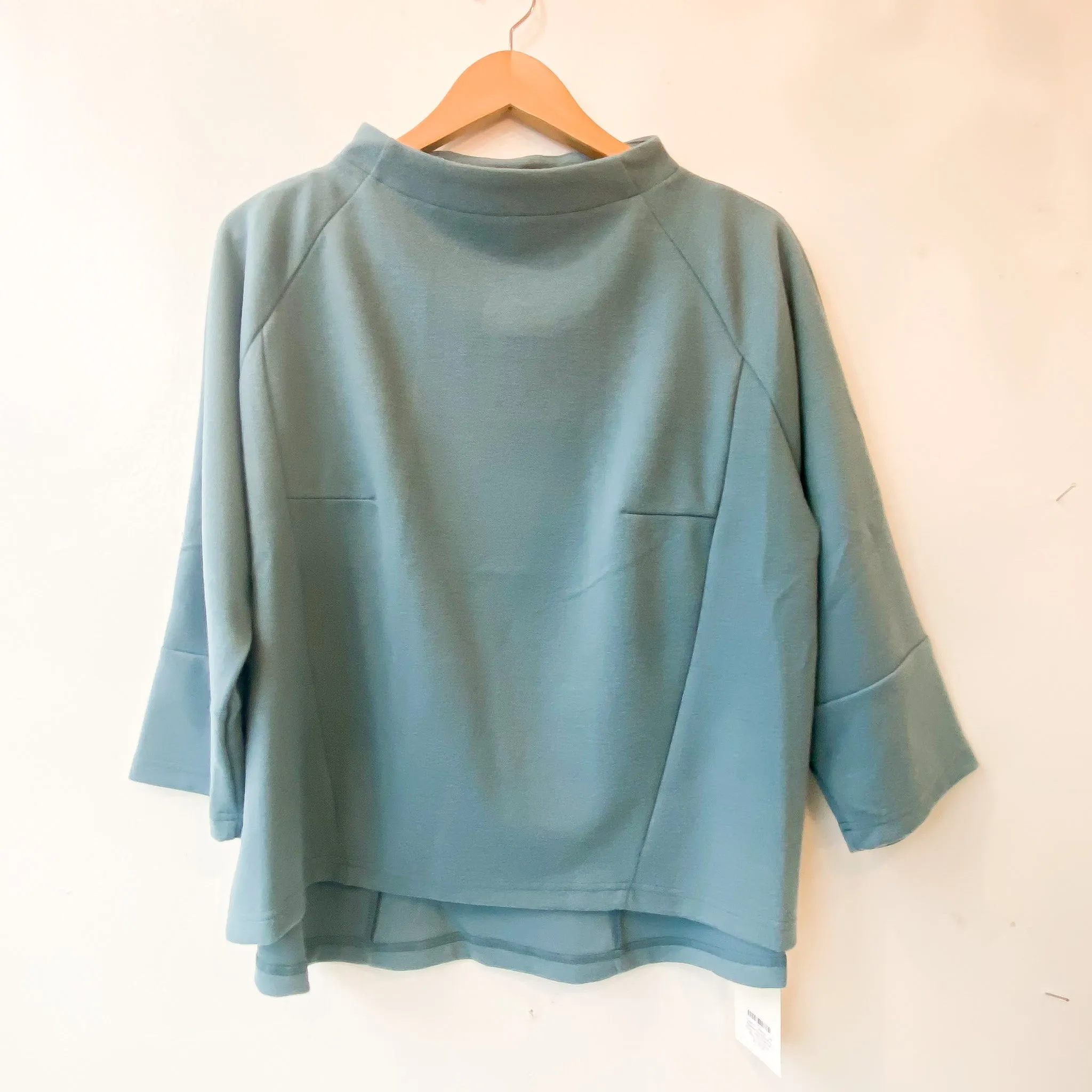 Fashion Village | 3/4 Sleeve Back Button Mock Neck Pullover