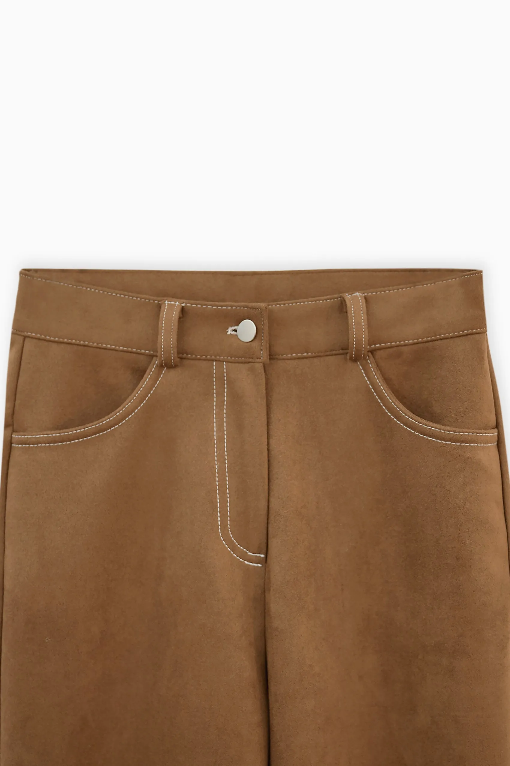 Faux Suede Bootcut Pants in Tawny Brown