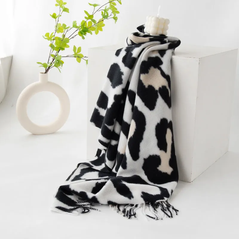 FH24-5771 Faux Cashmere Scarf Black Cow Pattern hijab  scarf  printed scarf  winter scarf