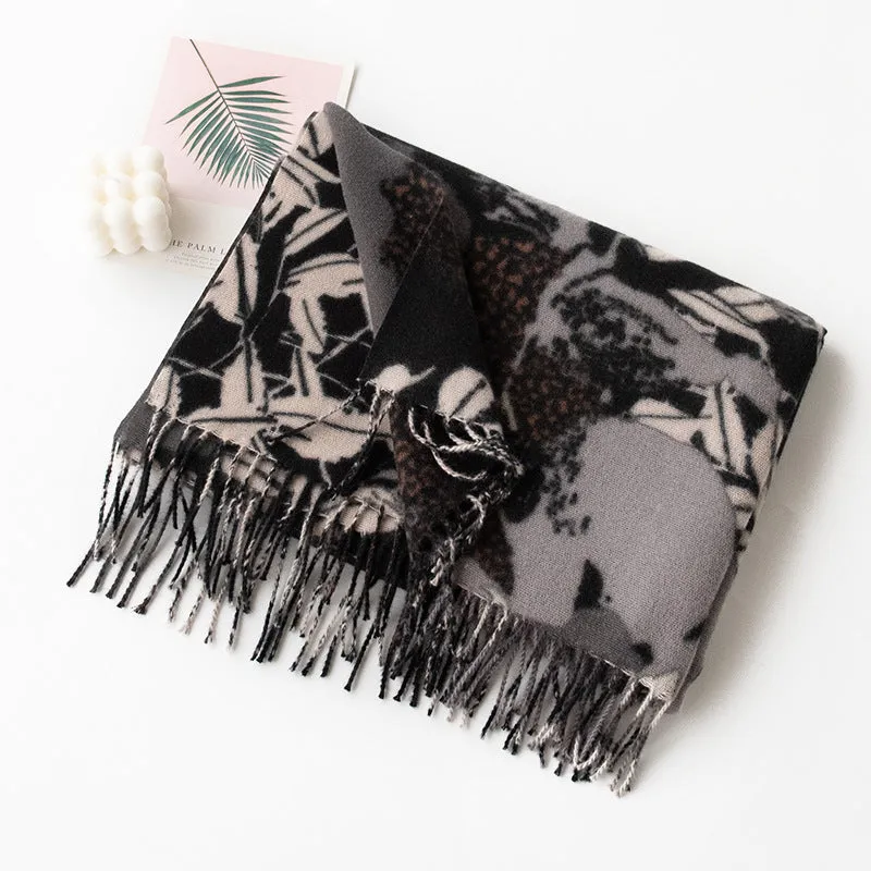 FH24-5772 Warm cashmere retro tassel scarf   winter scarf