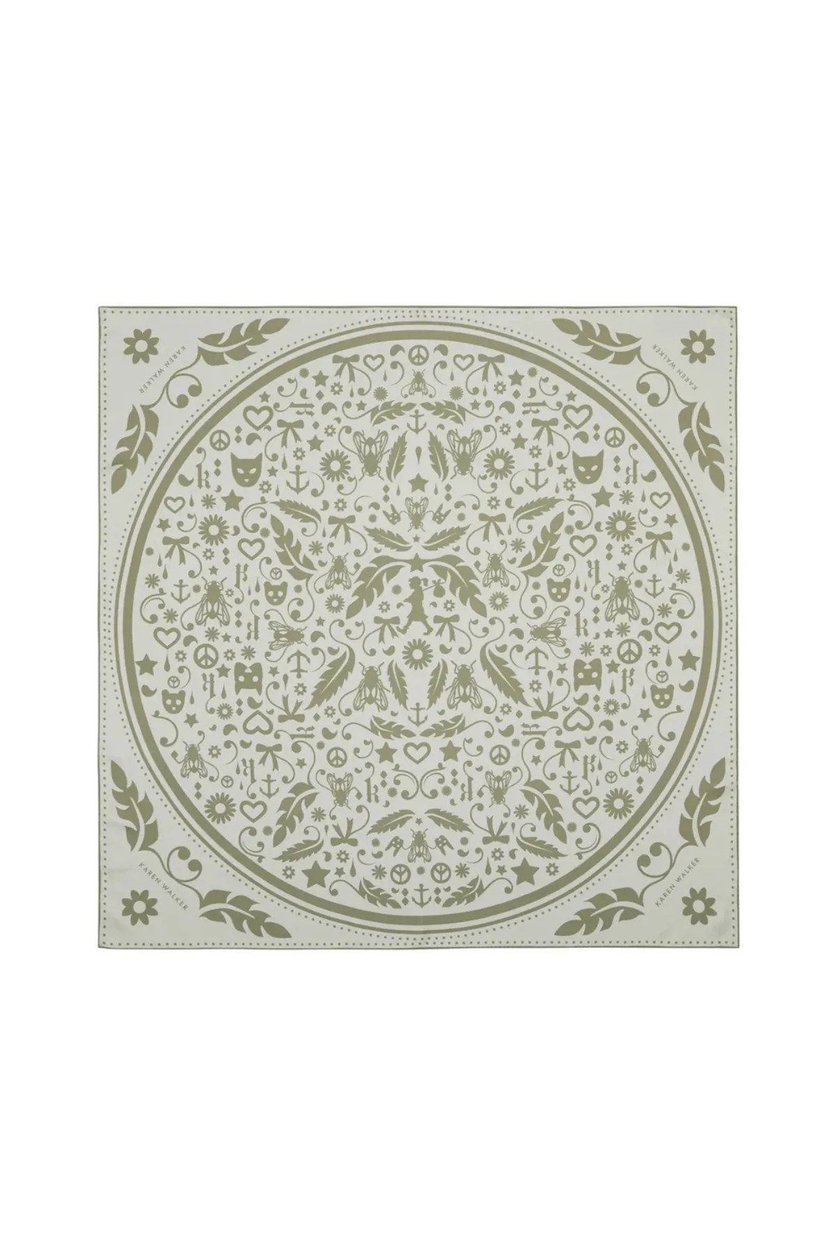 FILIGREE CLASSIC SILK SCARF CREAM/OLIVE