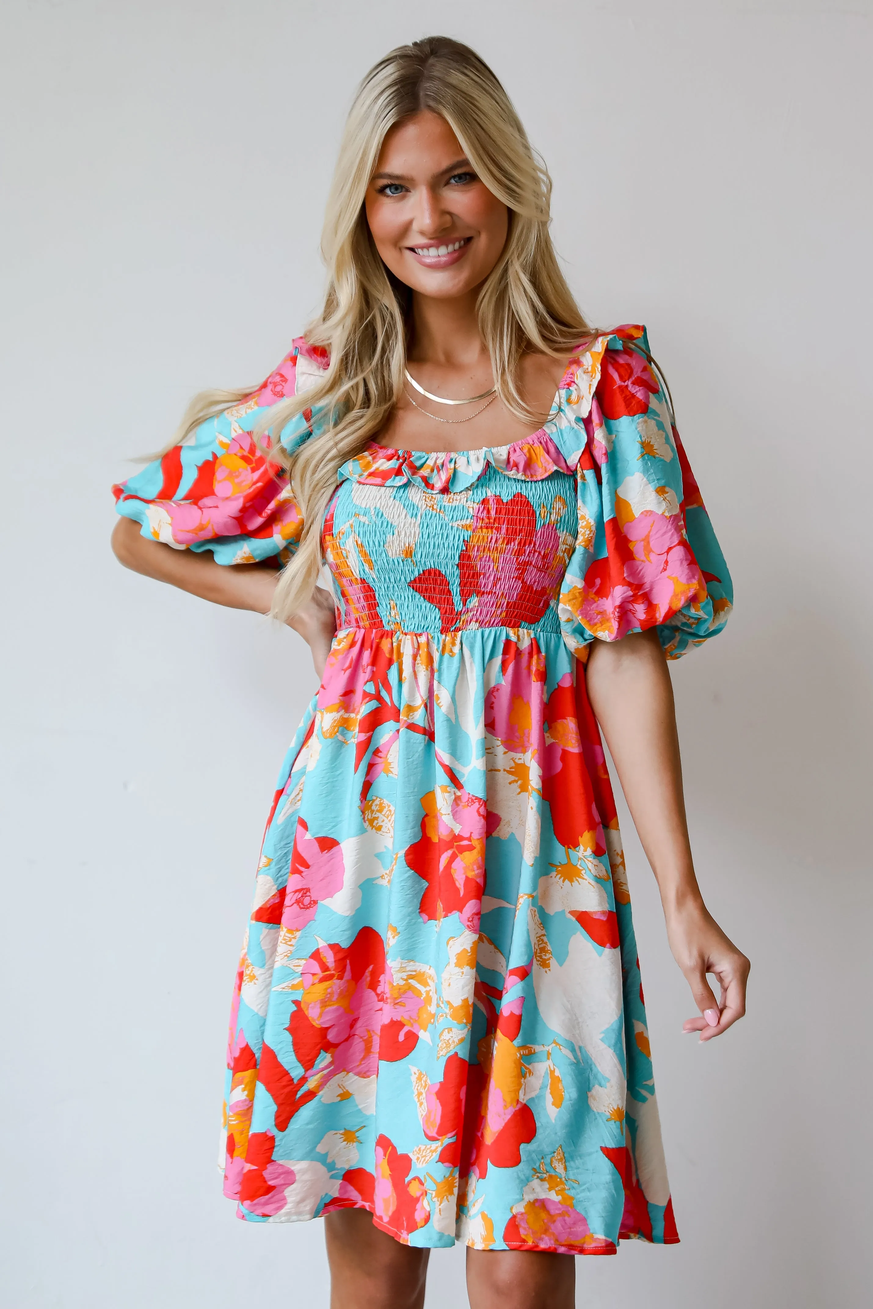 FINAL SALE - Prettiest Approach Aqua Floral Mini Dress