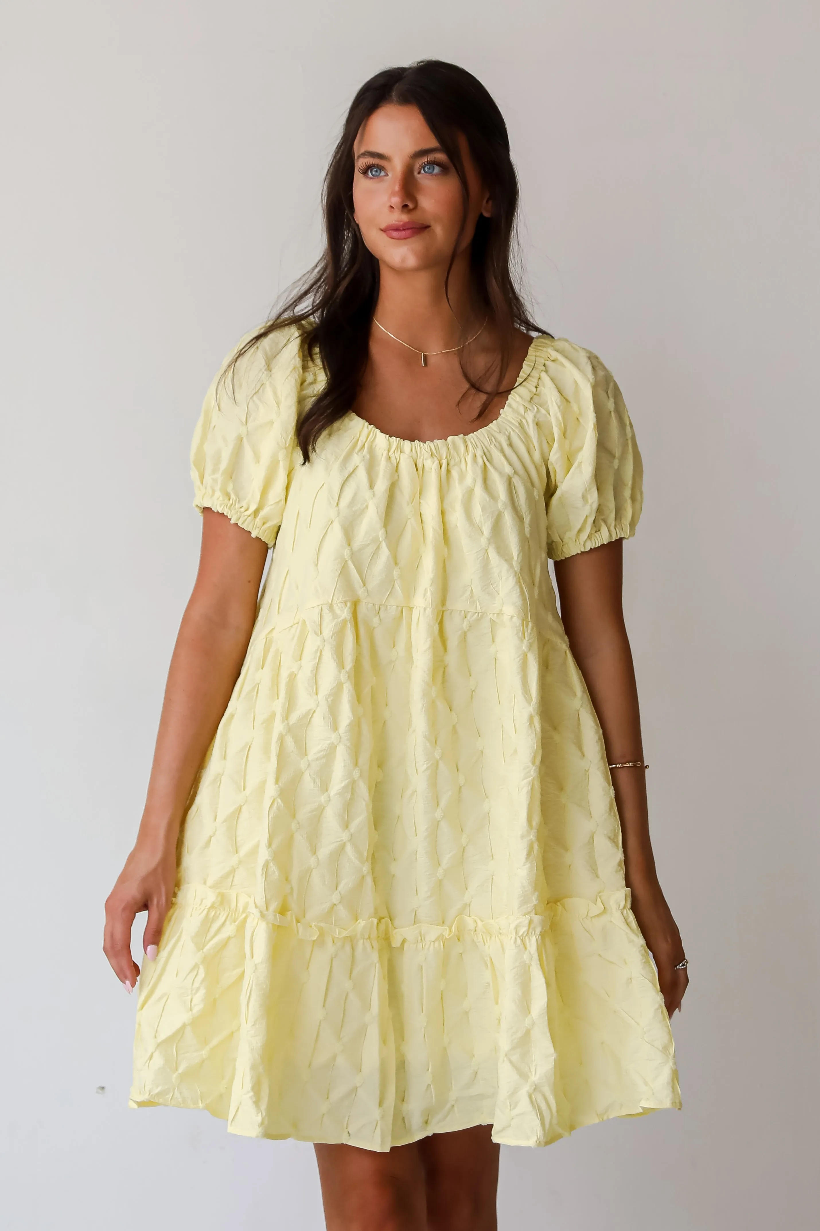 FINAL SALE - Stunning Presence Yellow Textured Mini Dress