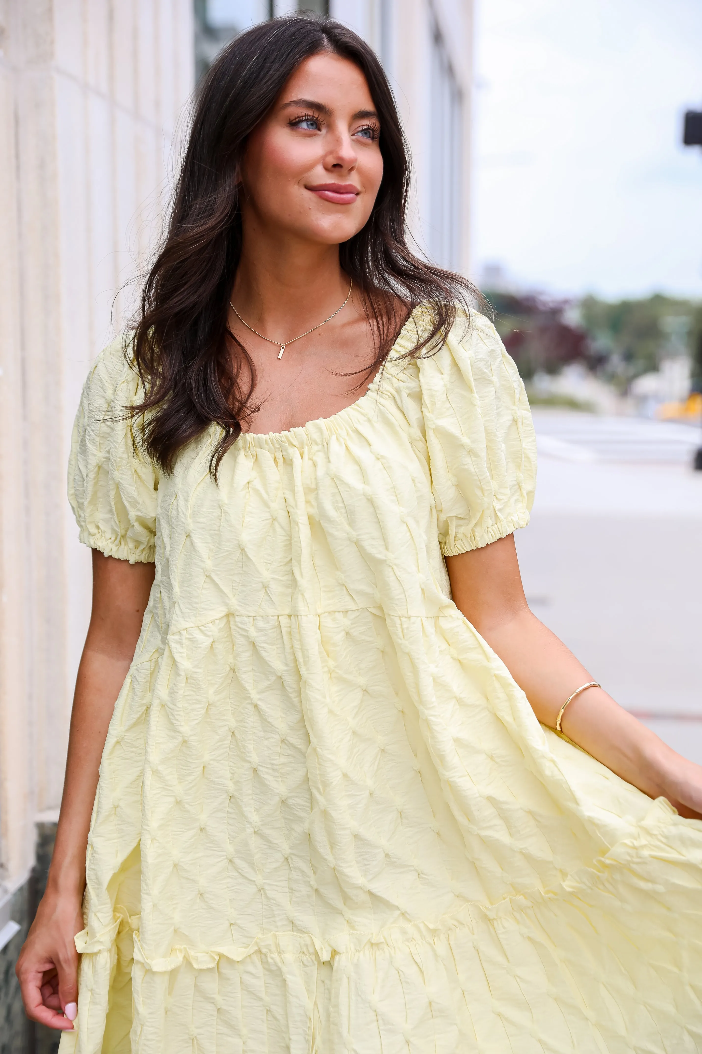 FINAL SALE - Stunning Presence Yellow Textured Mini Dress