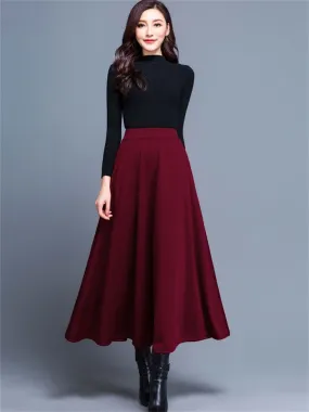 Flytonn-Graduation Gift Back to School Season Summer Vacation Dress Spring Outfit Women's Skirt Swing Work Skirts Long Skirt Maxi Polyester Black Wine Red Skirts Pocket Without Lining Streetwear Daily Weekend M L XL