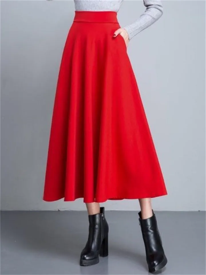 Flytonn-Graduation Gift Back to School Season Summer Vacation Dress Spring Outfit Women's Skirt Swing Work Skirts Long Skirt Maxi Polyester Black Wine Red Skirts Pocket Without Lining Streetwear Daily Weekend M L XL