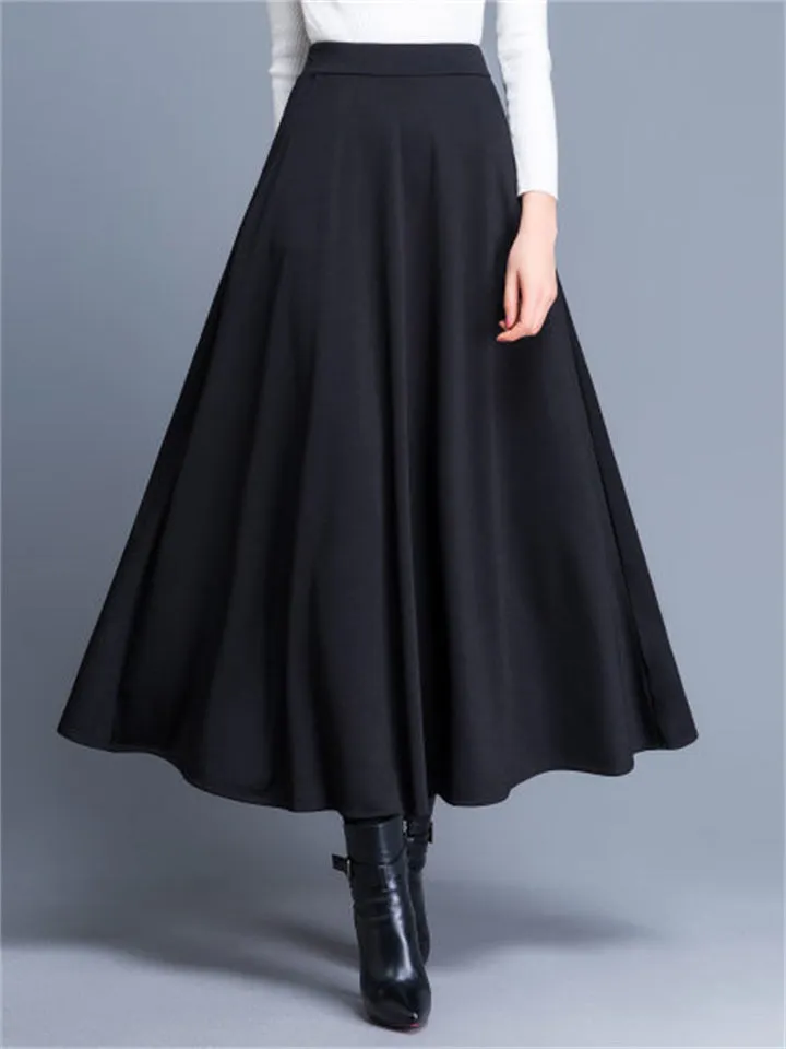 Flytonn-Graduation Gift Back to School Season Summer Vacation Dress Spring Outfit Women's Skirt Swing Work Skirts Long Skirt Maxi Polyester Black Wine Red Skirts Pocket Without Lining Streetwear Daily Weekend M L XL