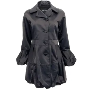 Giorgio Armani Black Satin Coat with Bubble Hem