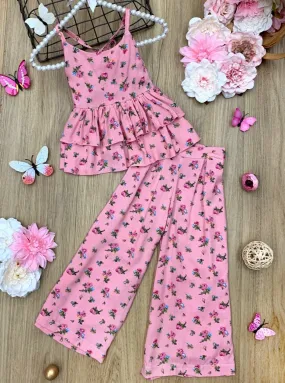 Girls Spring Floral Top and  Palazzo Pants Set