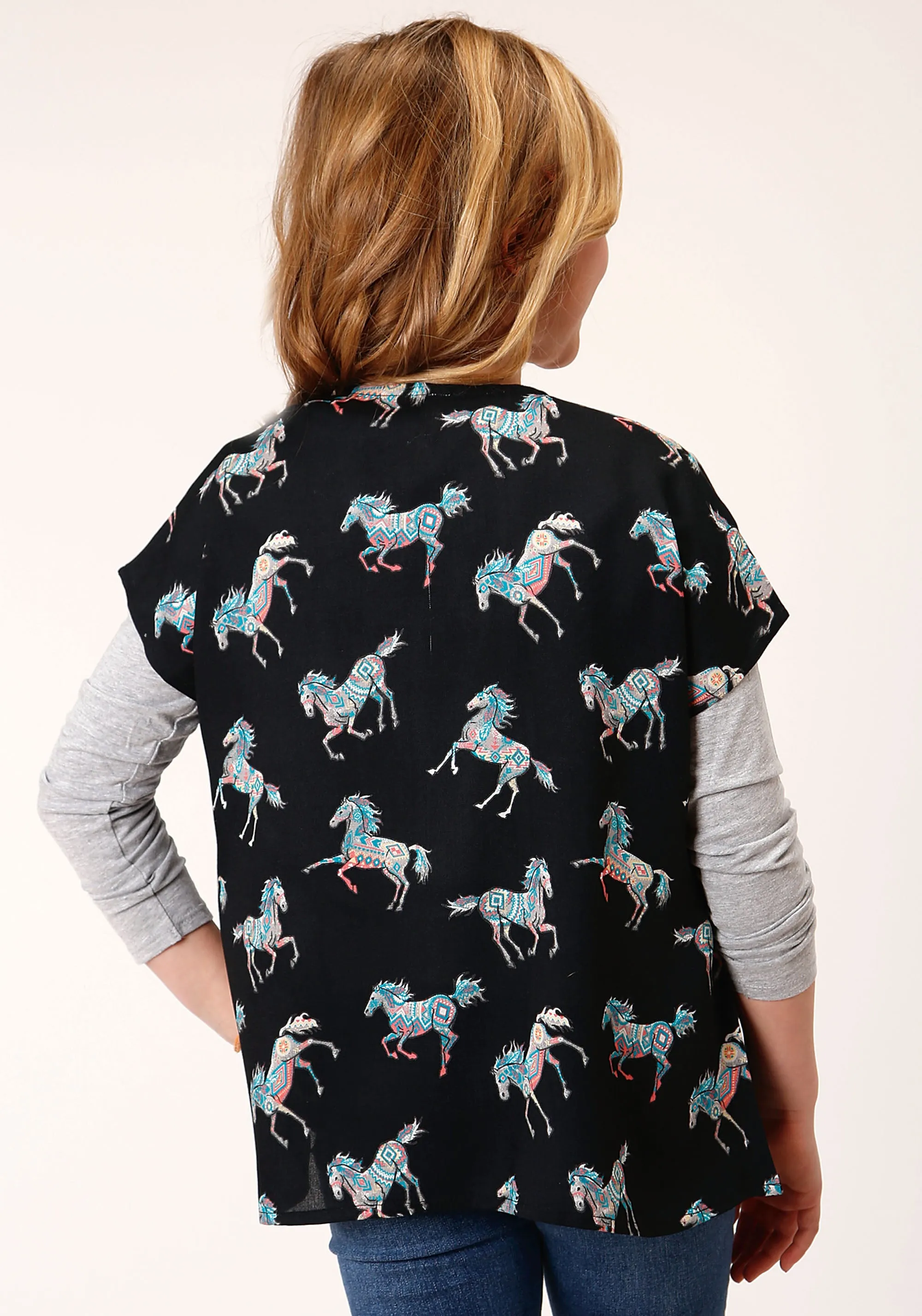 GIRLS  WILD HORSE PRINT RAYON CARDIGAN