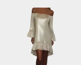 Gold Off Shoulder Ruffle Dress - The St. Tropez