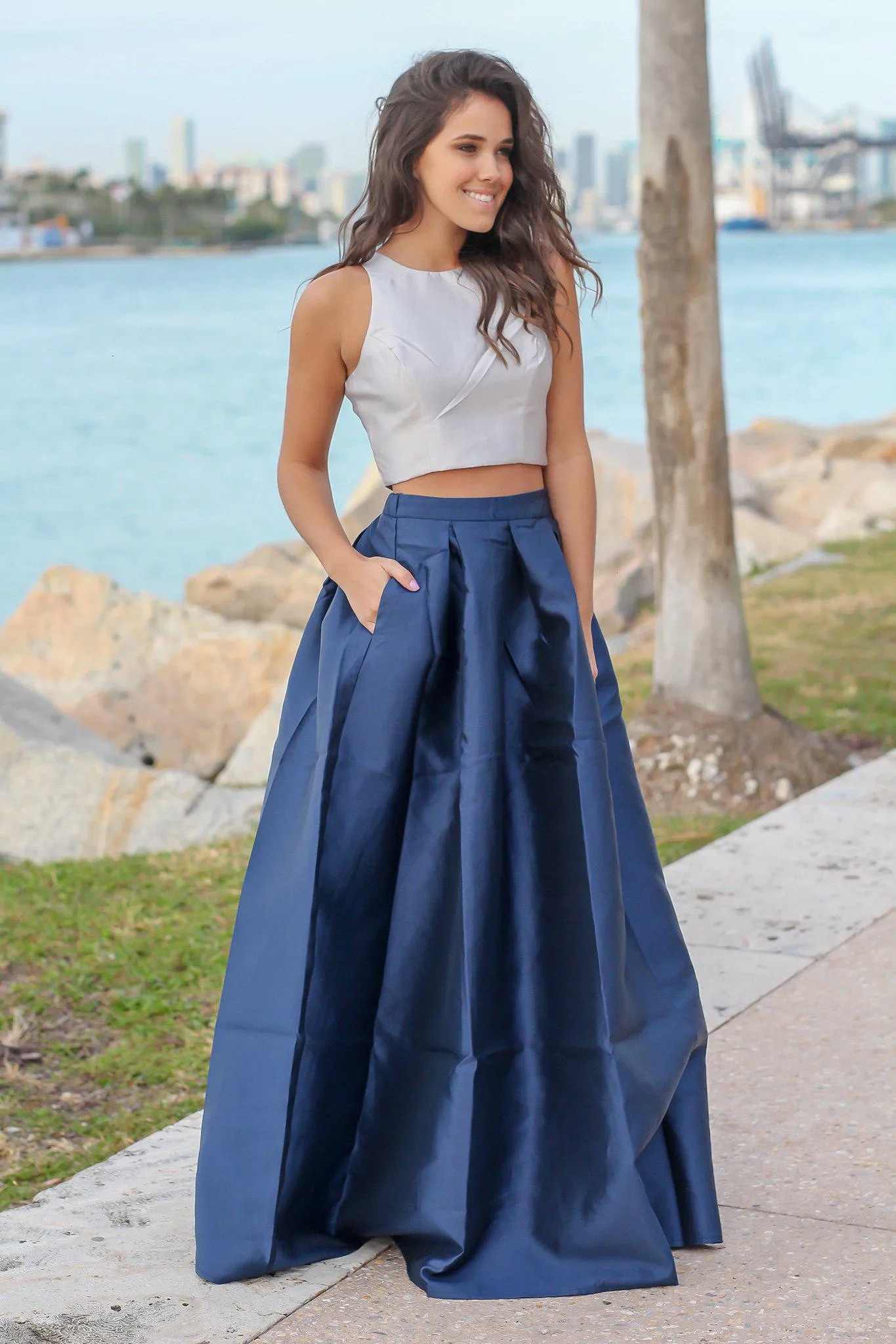 Gray and Navy Two Piece Set