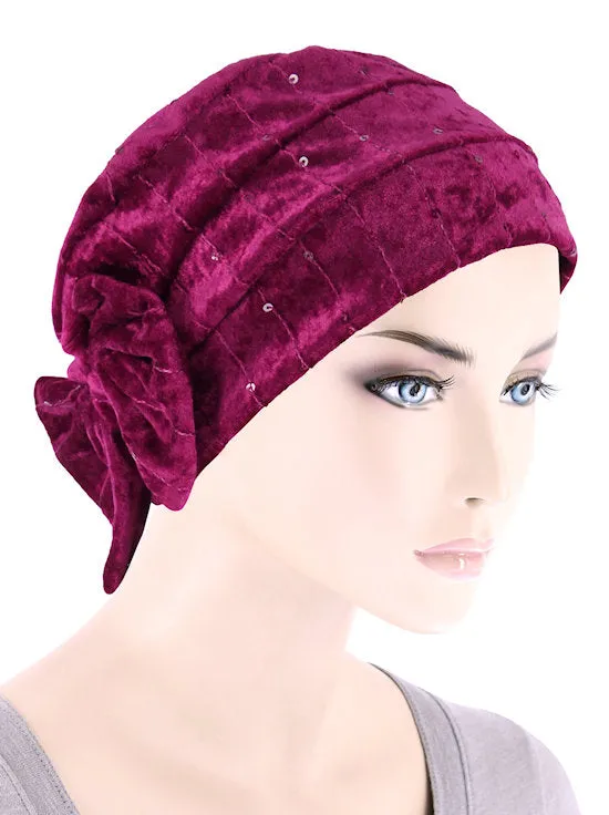 H150-RASPBERRY#Winter Cloche Bow Hat Raspberry Sequin