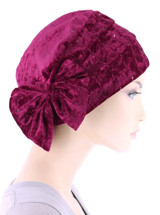 H150-RASPBERRY#Winter Cloche Bow Hat Raspberry Sequin