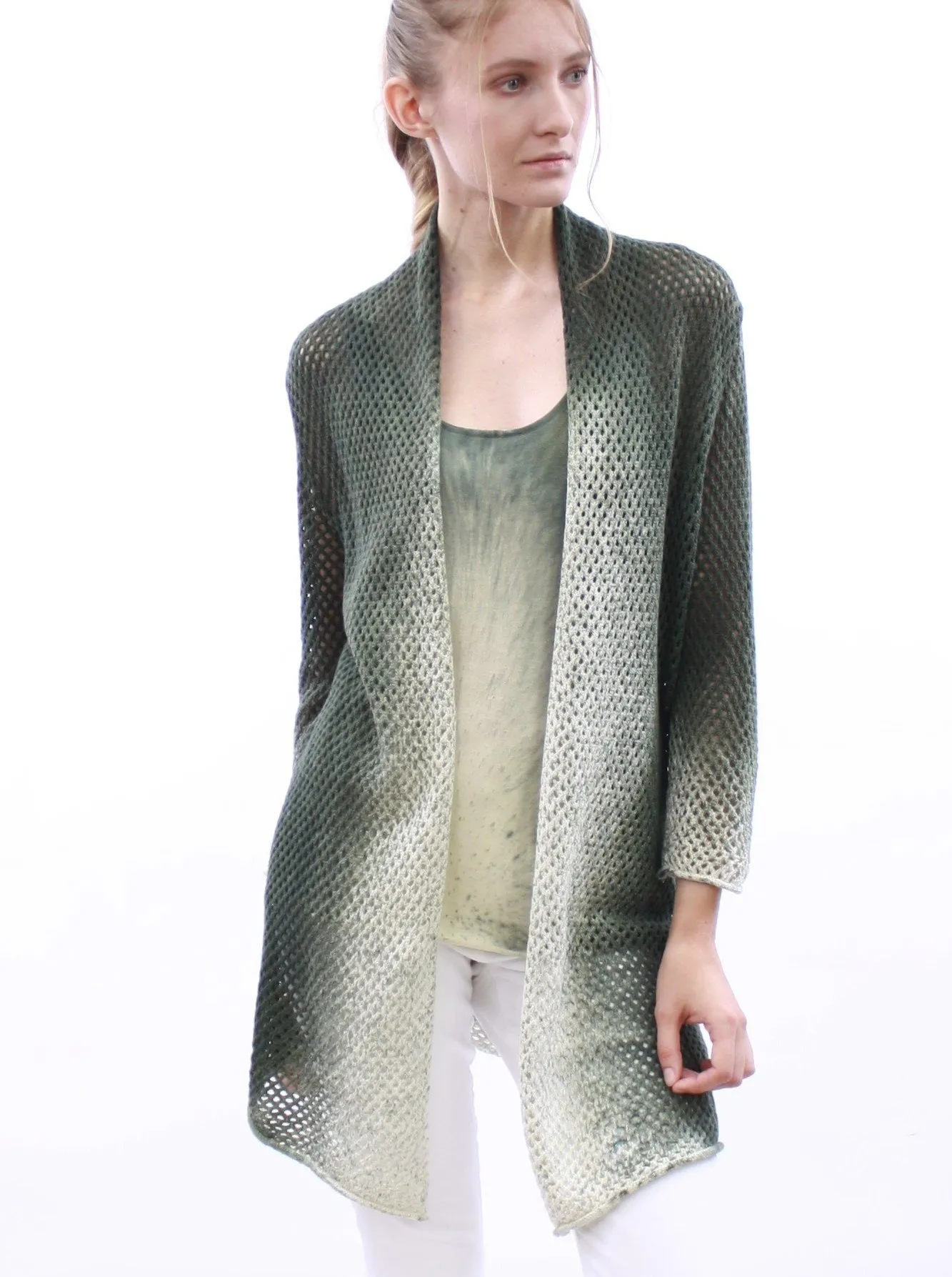 Hand Sprayed Mesh Open Front Cardigan