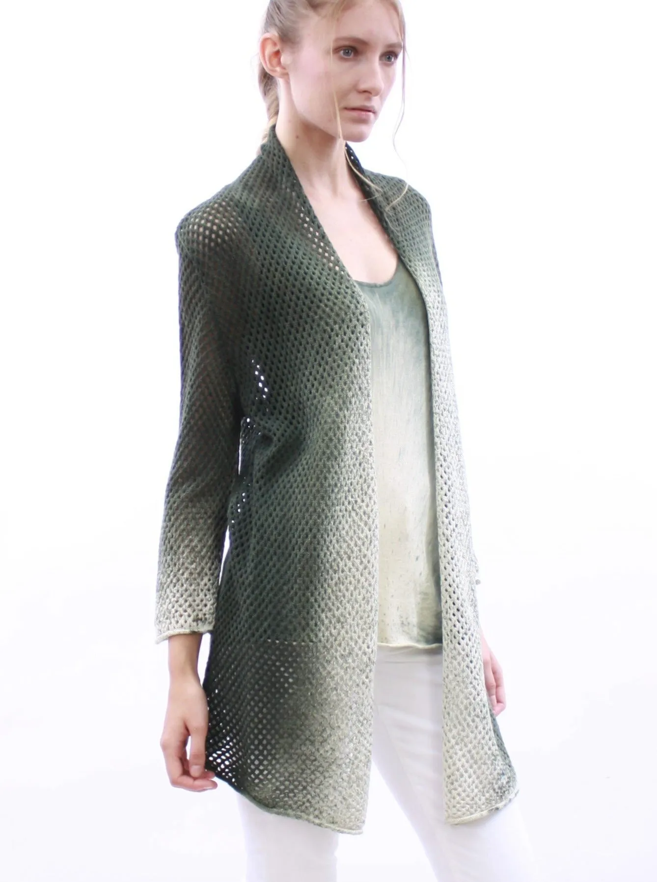 Hand Sprayed Mesh Open Front Cardigan