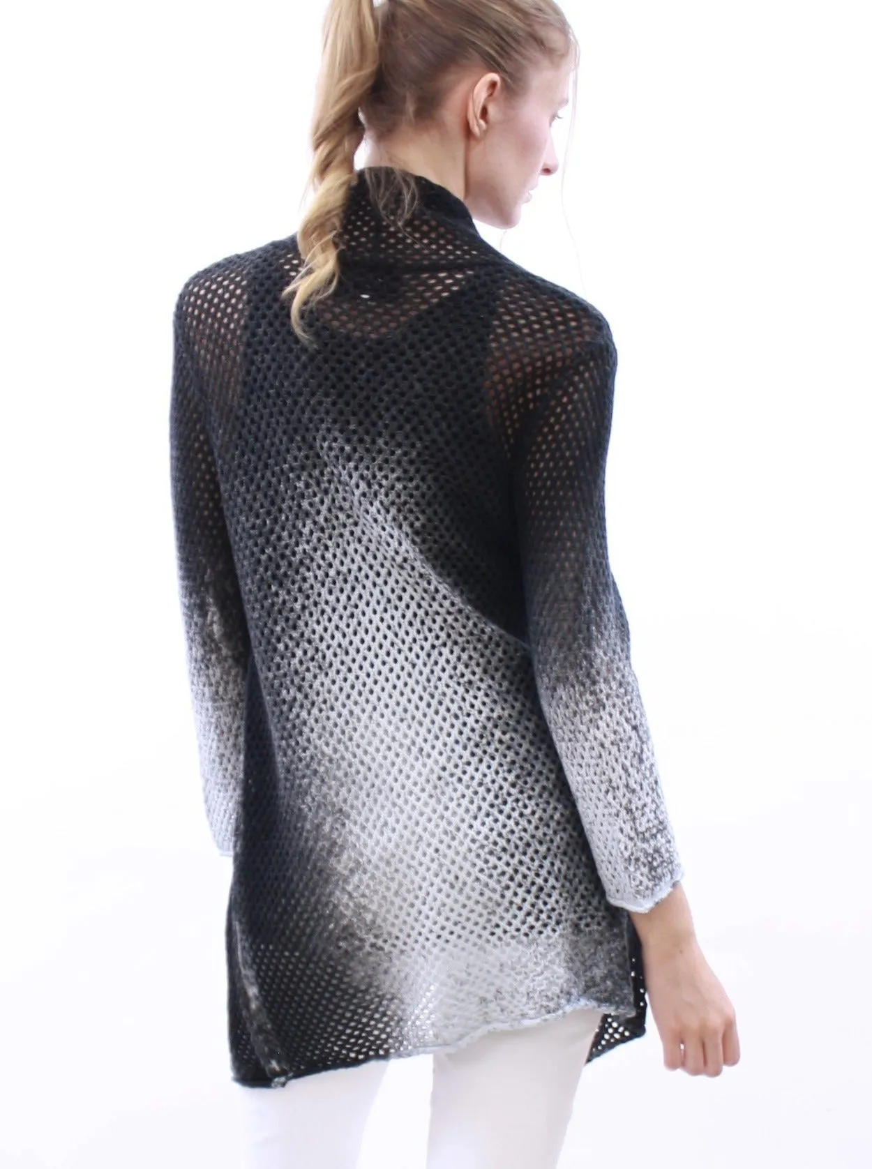 Hand Sprayed Mesh Open Front Cardigan