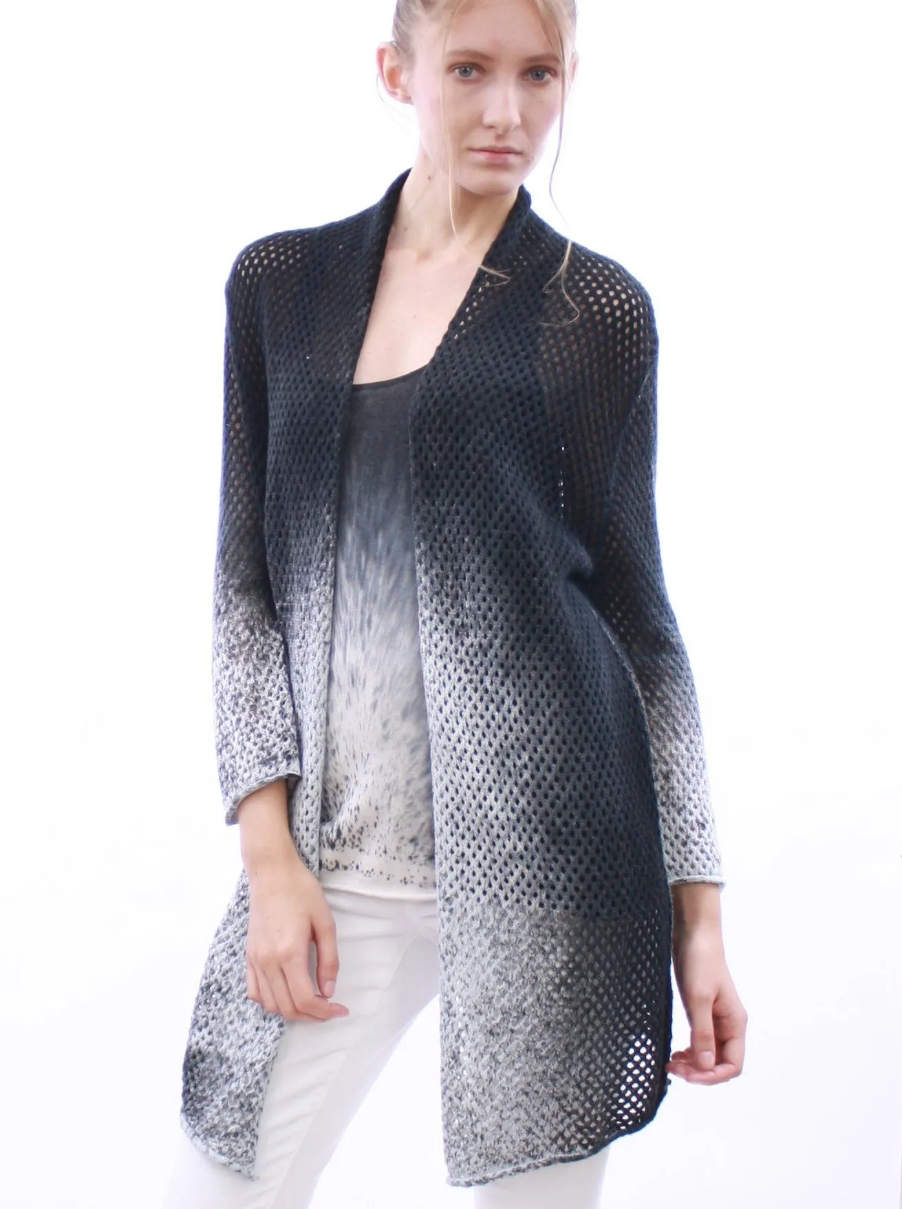 Hand Sprayed Mesh Open Front Cardigan