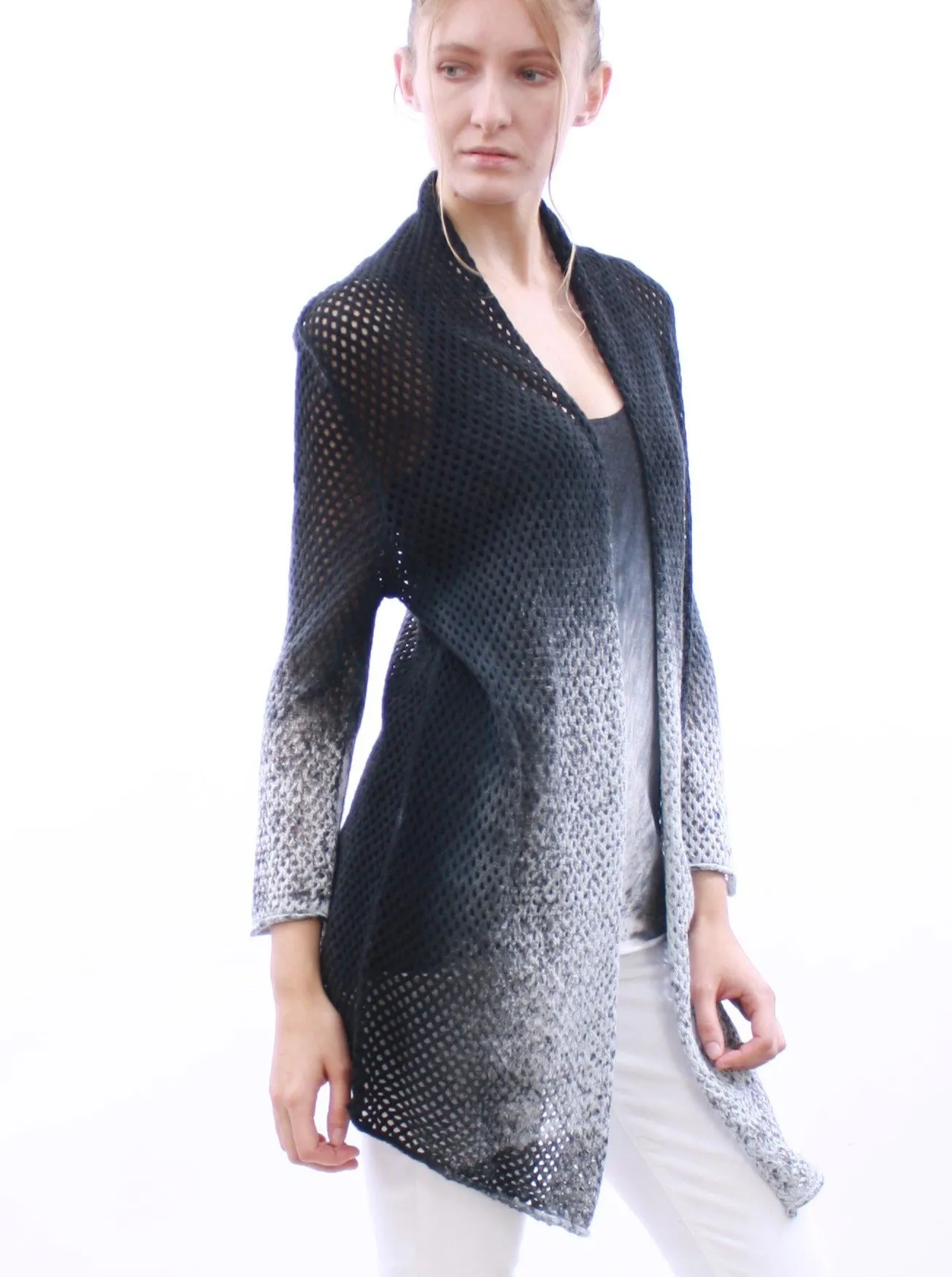 Hand Sprayed Mesh Open Front Cardigan