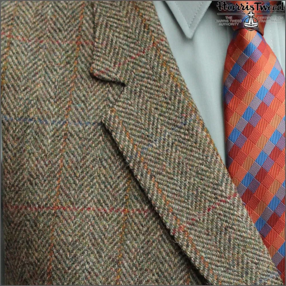 Harris Tweed Beige/Olive Herringbone Waist Coat--