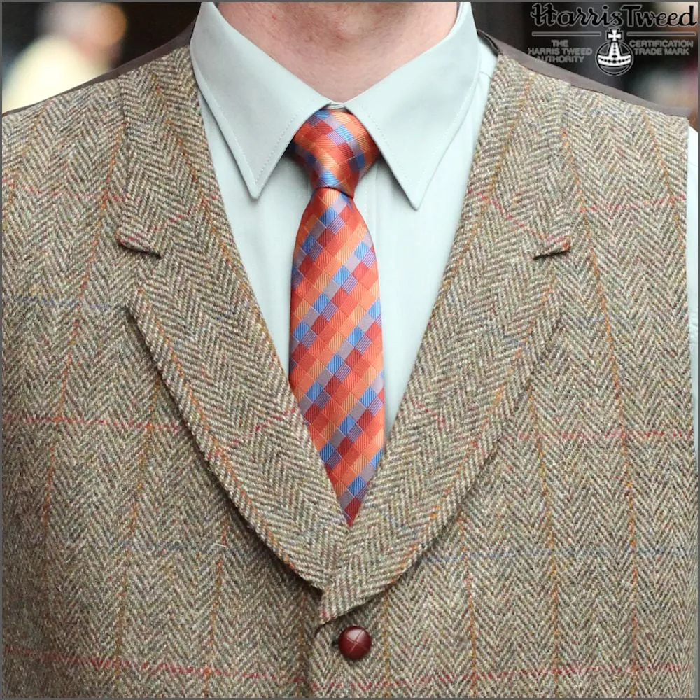 Harris Tweed Beige/Olive Herringbone Waist Coat--