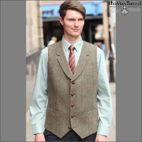 Harris Tweed Beige/Olive Herringbone Waist Coat--