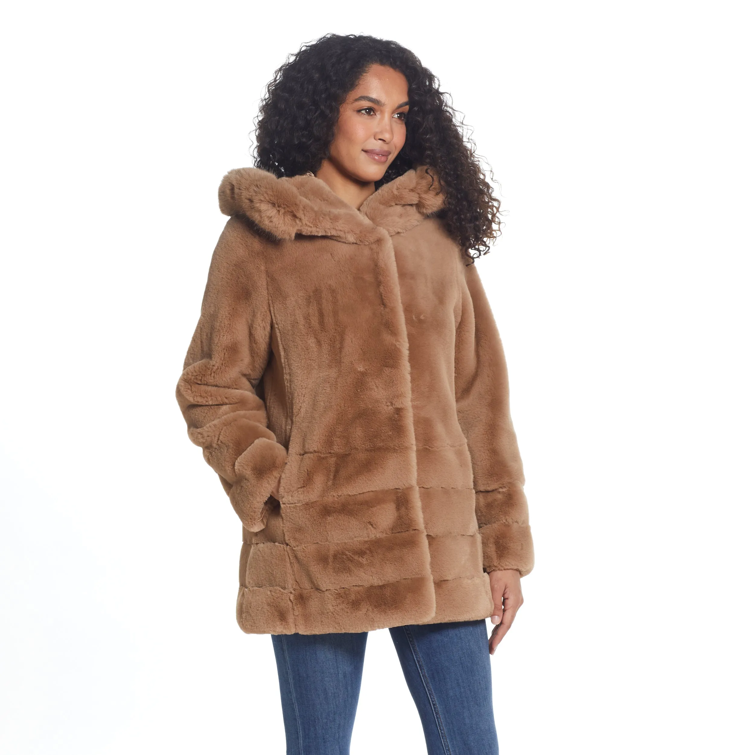 Hooded faux Fur Tiered Jacket