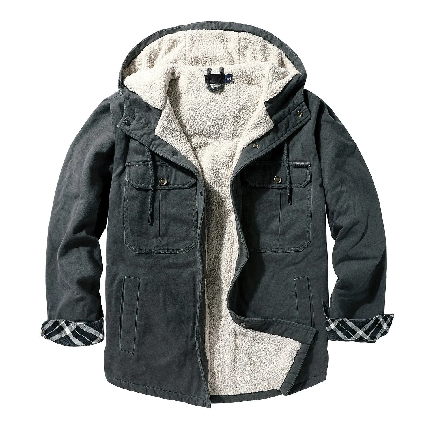 Hooded Regular Fit Sherpa Lined Shirt Jacket For Men