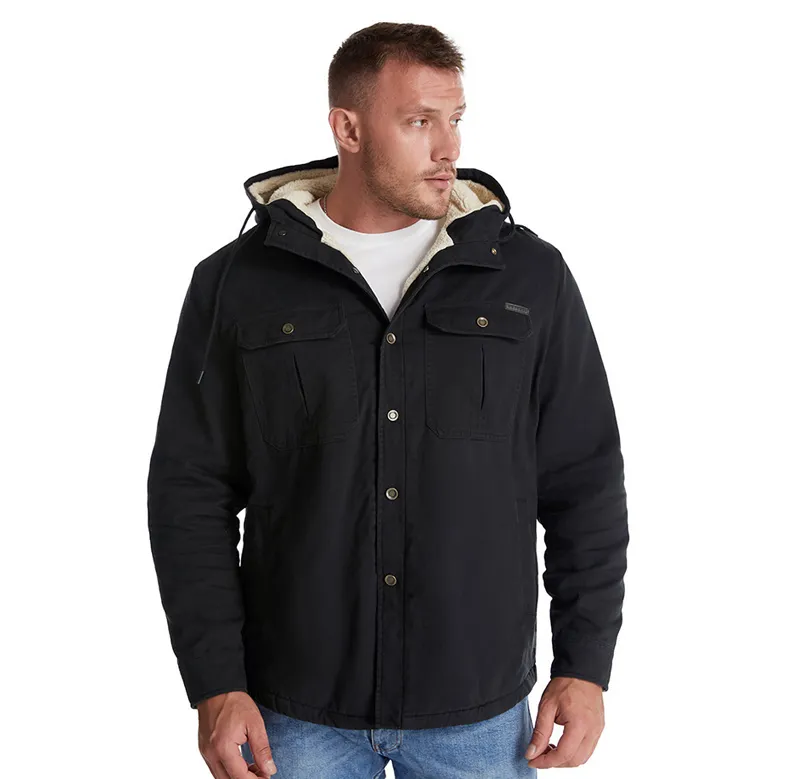 Hooded Regular Fit Sherpa Lined Shirt Jacket For Men