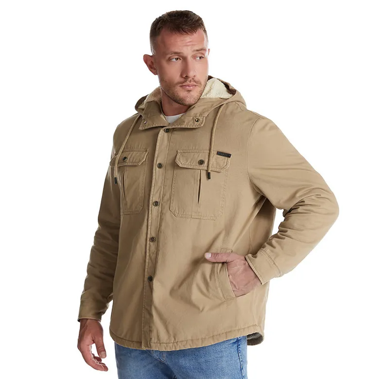 Hooded Regular Fit Sherpa Lined Shirt Jacket For Men