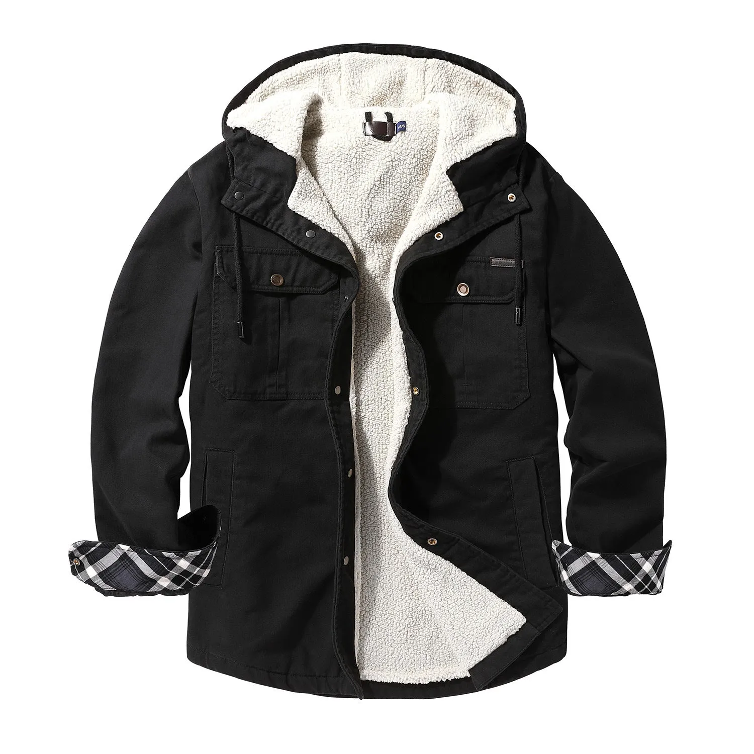 Hooded Regular Fit Sherpa Lined Shirt Jacket For Men