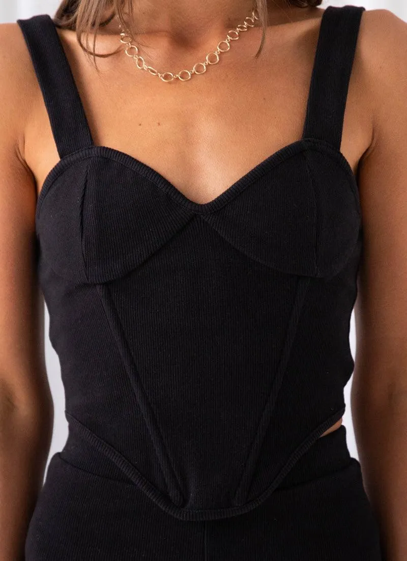 Jaide Organic Cotton Rib Corset Top - Black