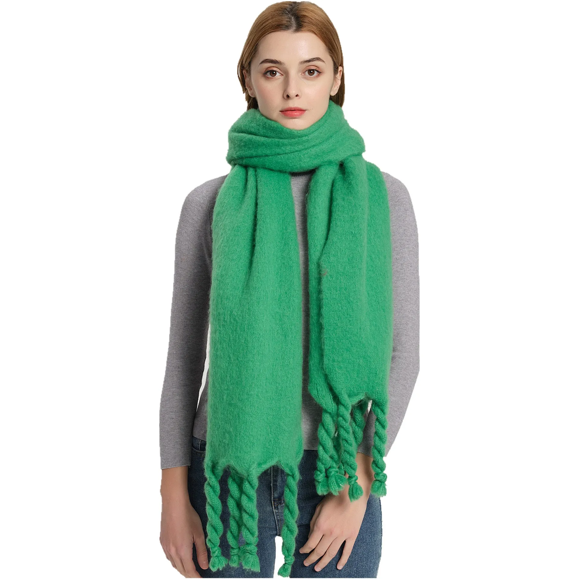 JH-GWB23 plain loop yarn braid tassel winter scarf