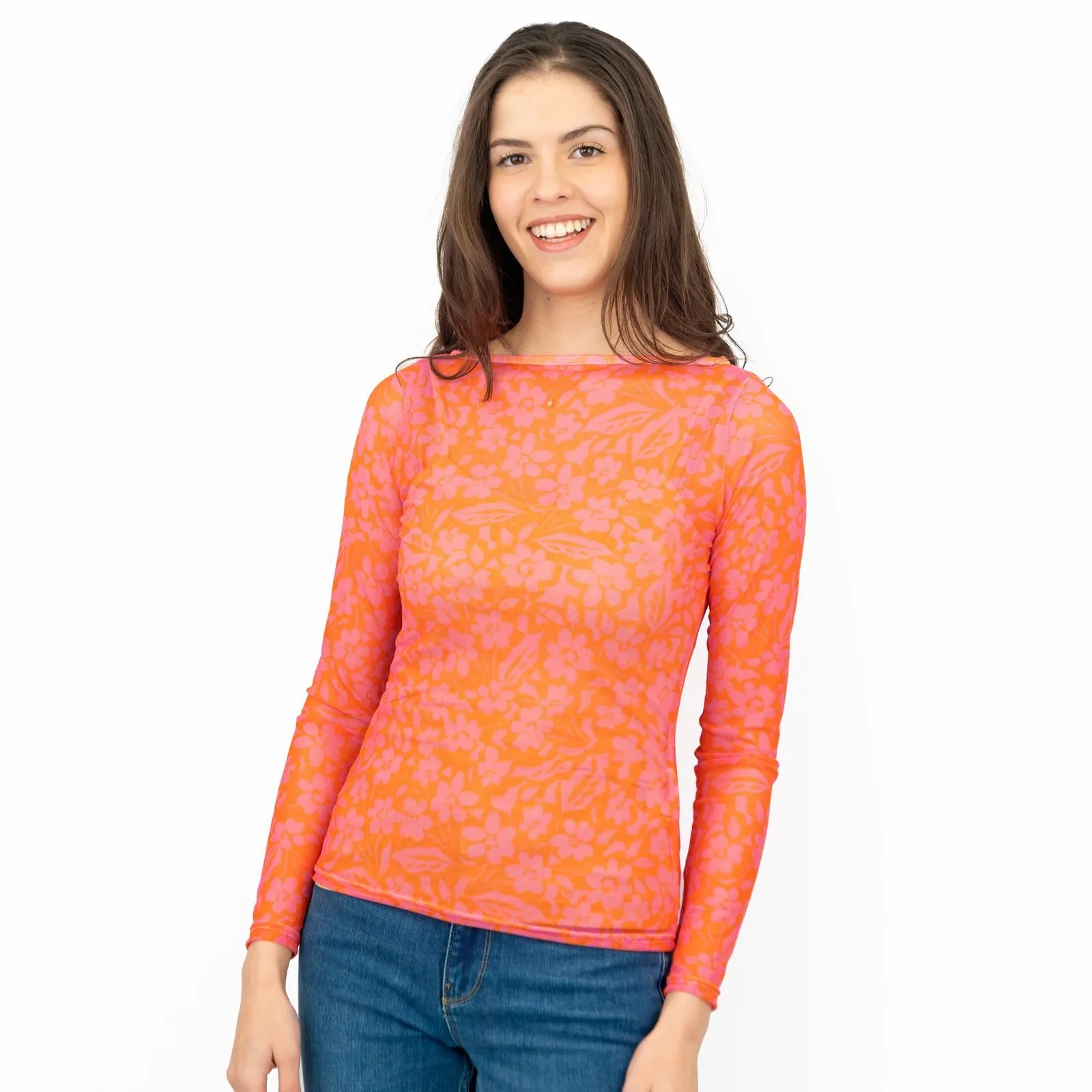 Karen Millen Floral Pink & Orange Mesh Top