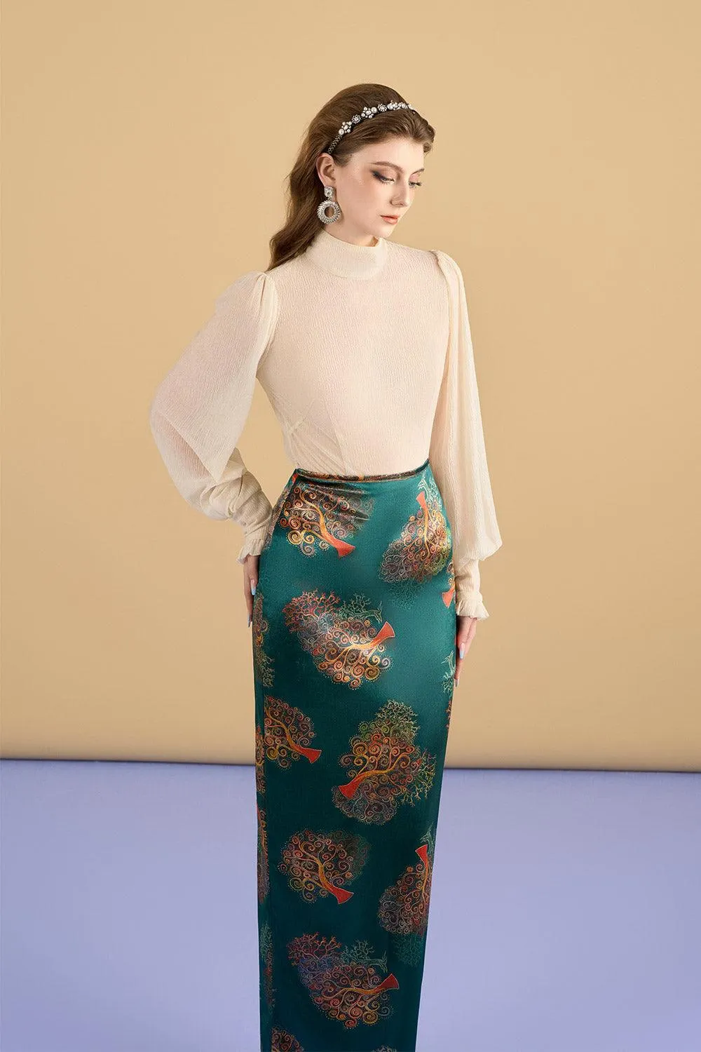 Karla Pencil High Waist Brocade Maxi Skirt