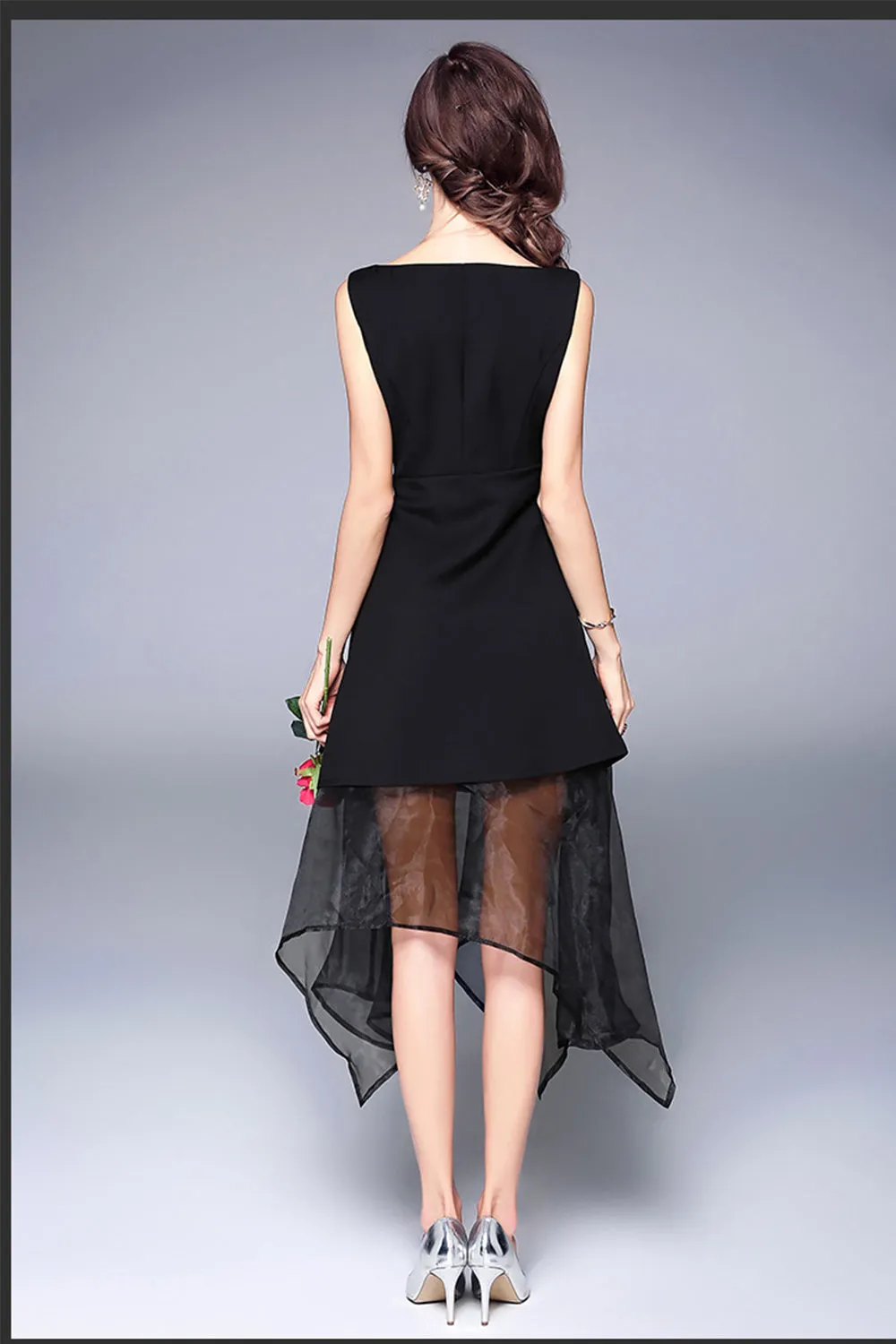 Ketty More Women Long Beautiful Irregular Shape Chiffon Dress Black-KMWD040