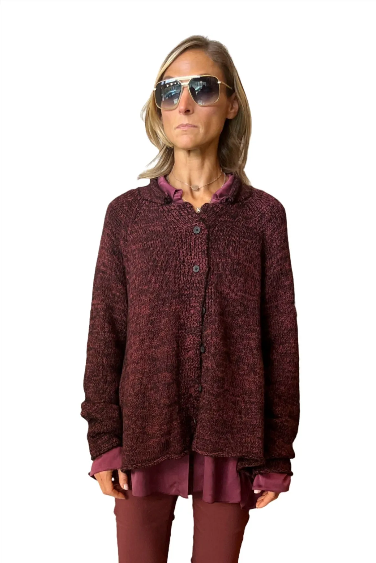 Knit Cardigan - Wine