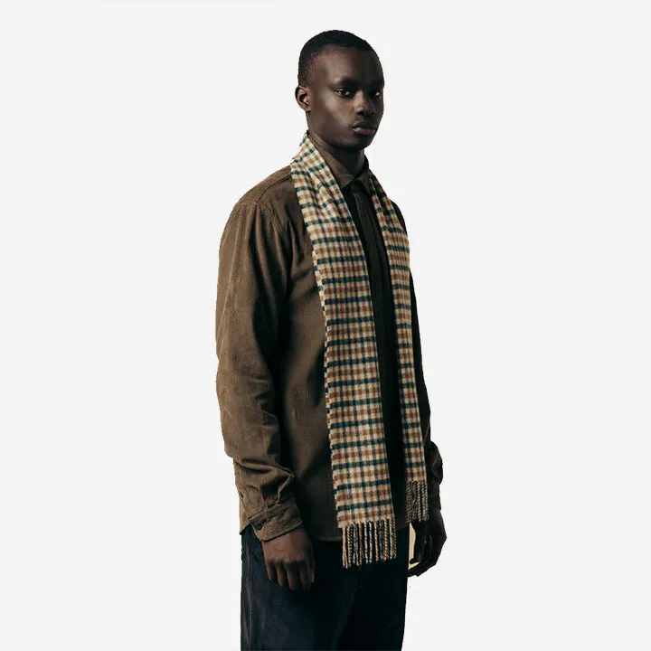 Lambswool Tartan Selkirk Scarf - Pine/Tan Check